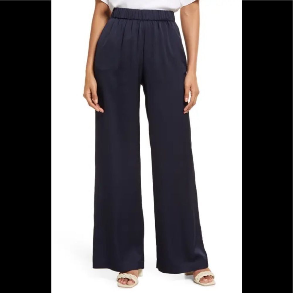 PRESTON & York Navy blue chiffon dress pants lined Sz M